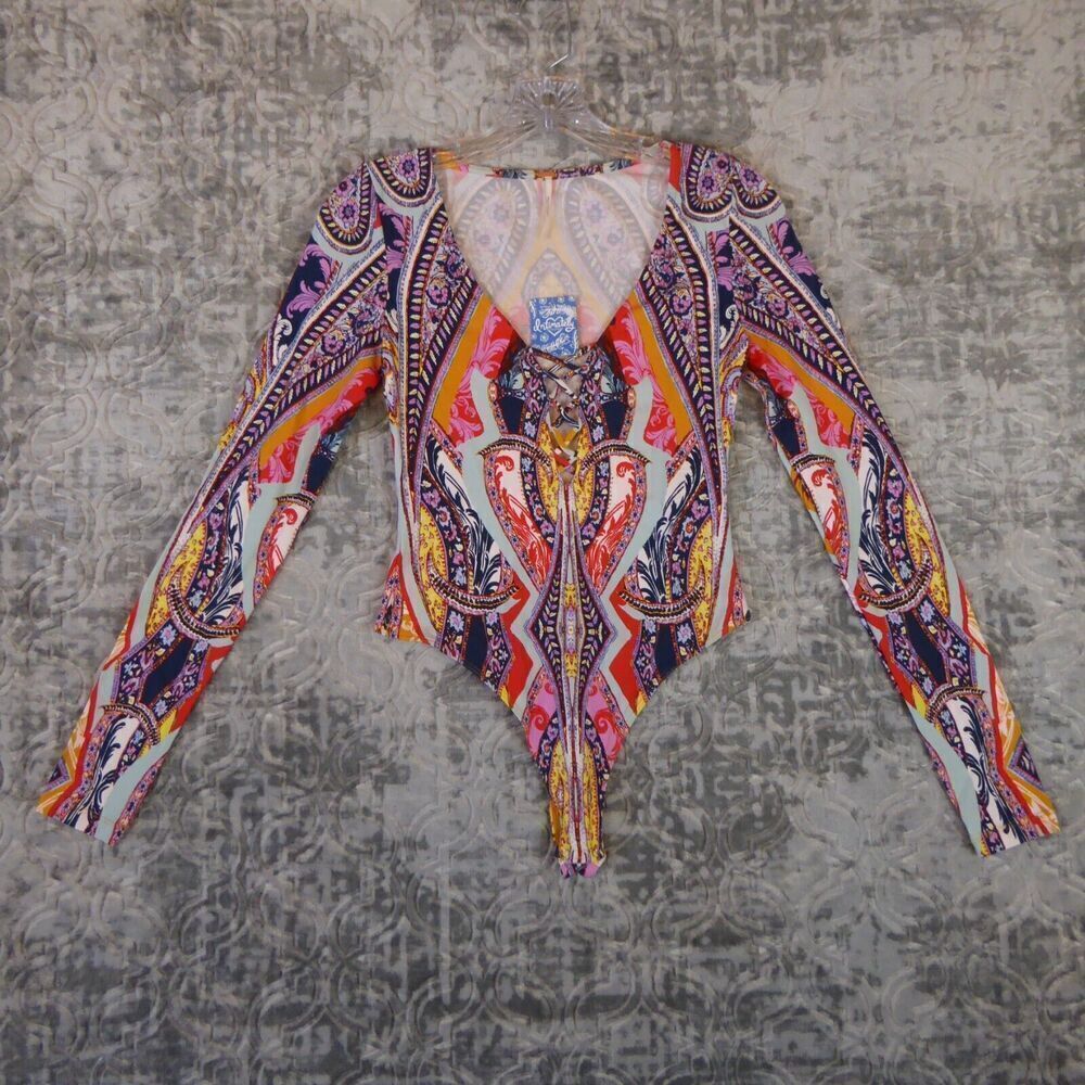 Free People Bodysuit Top Women's XS Intimately Pick A Place Lace Up Scoop Boho